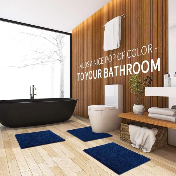 

1pc Solid Color Non-slip Bath Mat, Navy blue