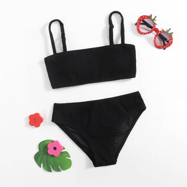 

Girls Textured Bikini Swimsuit, Black