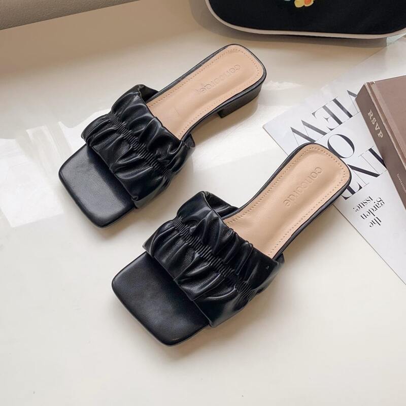 

Ruched Slide Sandals, Black