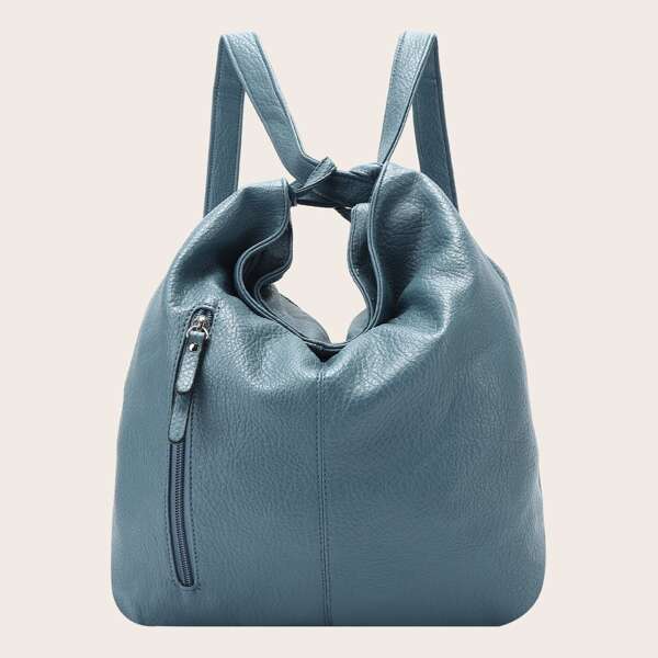 

Zip Front Large Capacity Shoulder Bag, Dusty blue