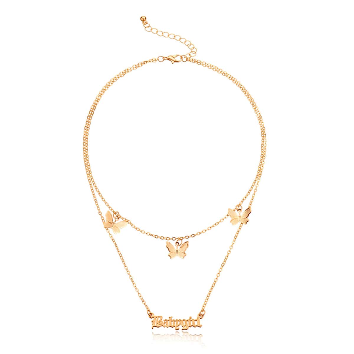 

Butterfly & Letter Layered Necklace, Gold