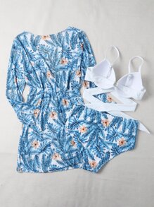 3packs Random Tropical Push Up Bikini Set & Cover Up, For Summer Beach Vacation - Multicolor - View 2