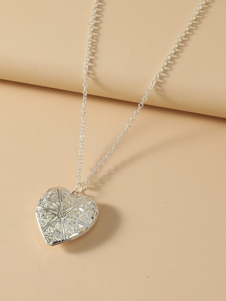 Heart Charm Necklace - Silver - View 3