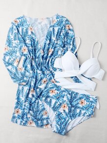 3packs Random Tropical Push Up Bikini Set & Cover Up, For Summer Beach Vacation - Multicolor - View 5