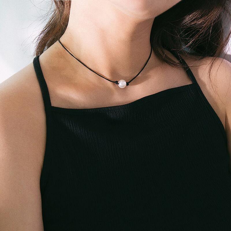 

Faux Pearl Rope Necklace, Black