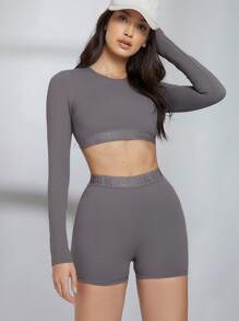 SHEIN 字母織帶運動機車短褲