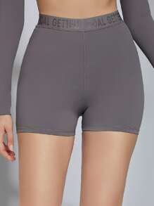 SHEIN 字母織帶運動機車短褲