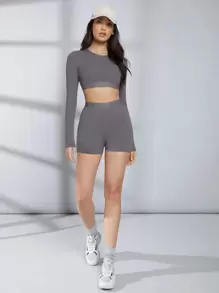 SHEIN 字母織帶運動機車短褲