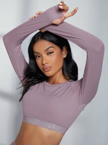 SHEIN Thumb Hole Letter Tape Sports Tee