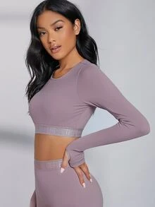 SHEIN Thumb Hole Letter Tape Sports Tee
