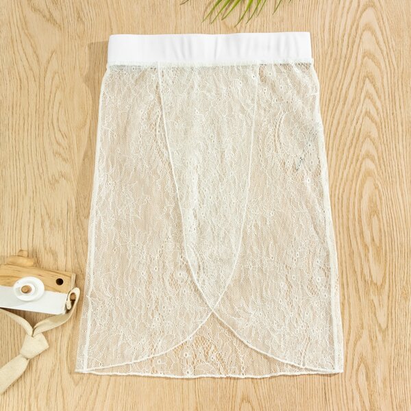 

Floral Lace Cover Up Skirt, White