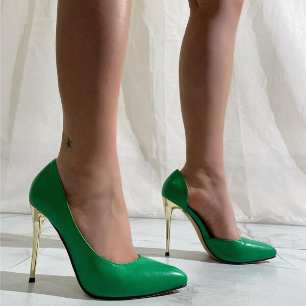 

Point Toe High Heeled Stiletto Court Pumps, Green