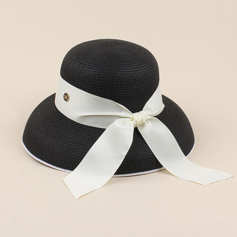 

Bow Decor Straw Hat, Black