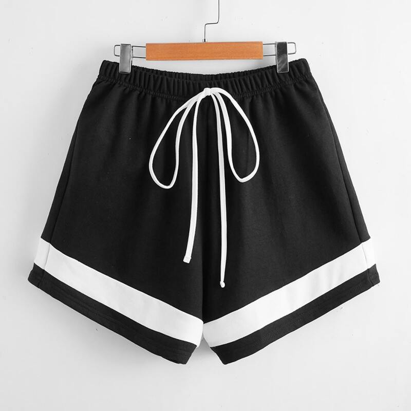 

Striped Tie Front Shorts, Black
