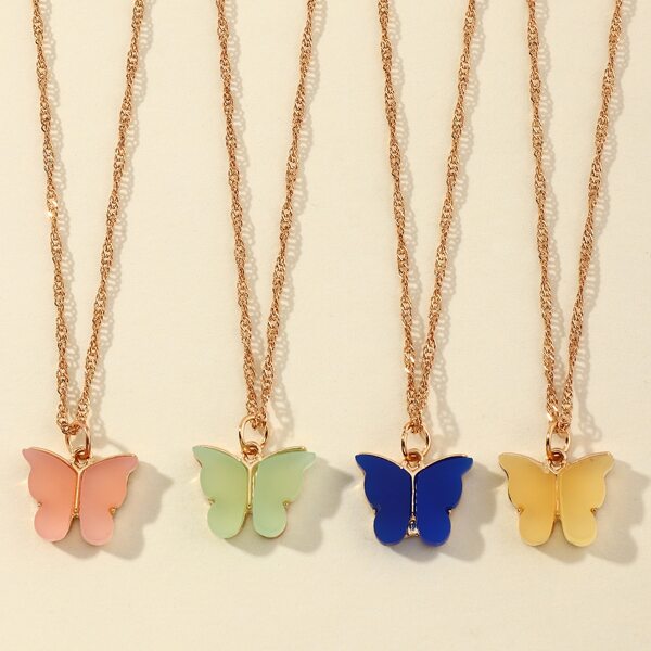 

4pcs Butterfly Pendant Necklace, Multicolor