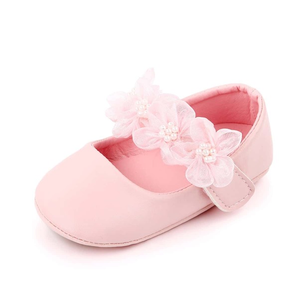 

Baby Girl Floral Applique Flats, Pink