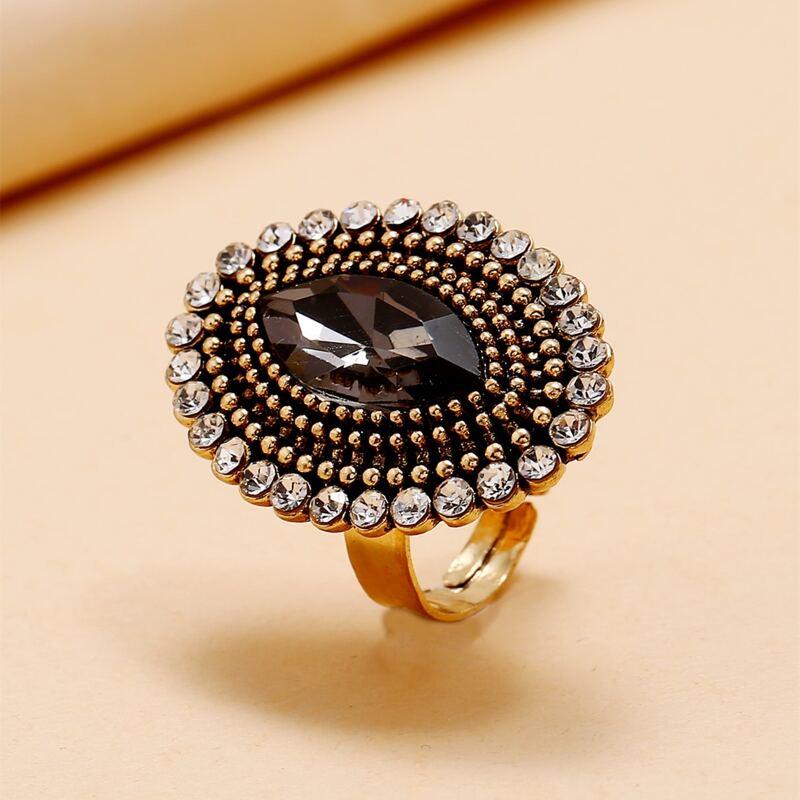 

1pc Oval Rhinestone Ring, Gold