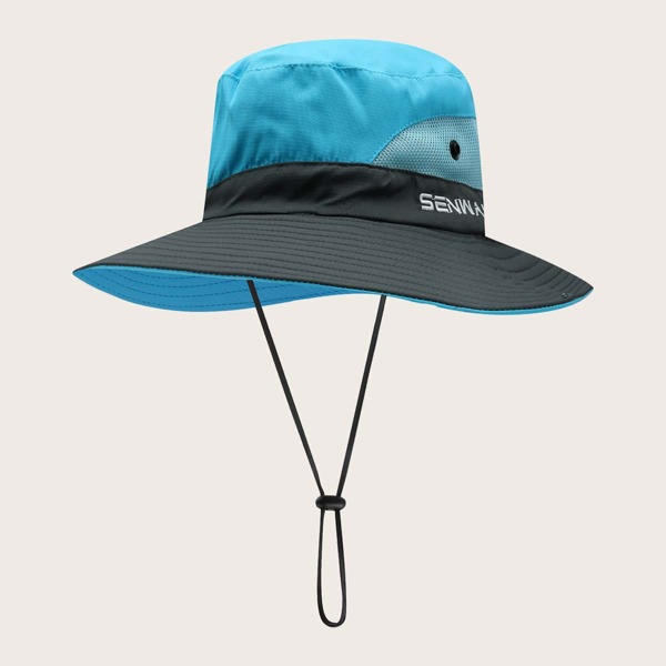 

Letter Embroidered Bucket Hat, Blue