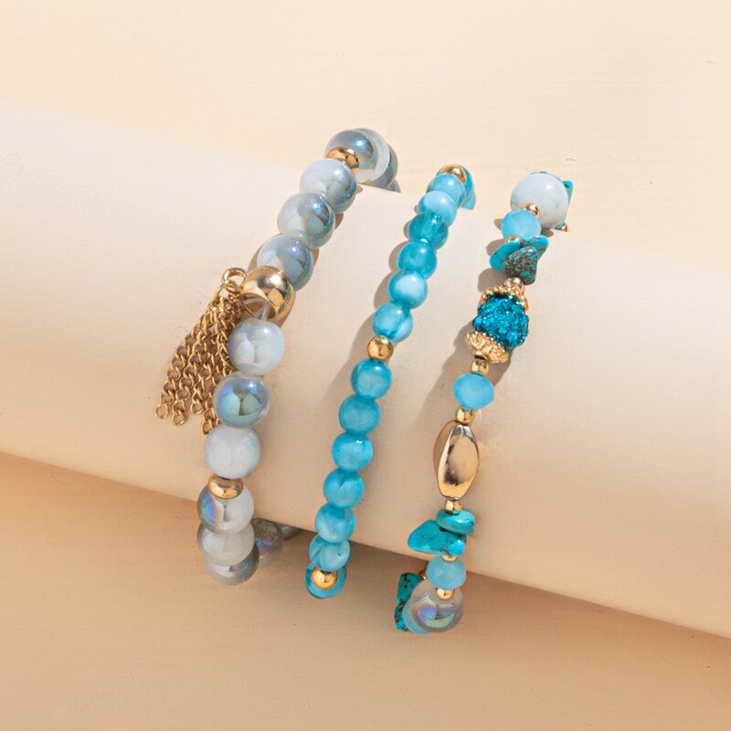 

3pcs Beaded Bracelet, Blue