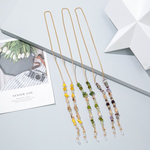 

3pcs Bead Decor Face Mask Chain, Multicolor