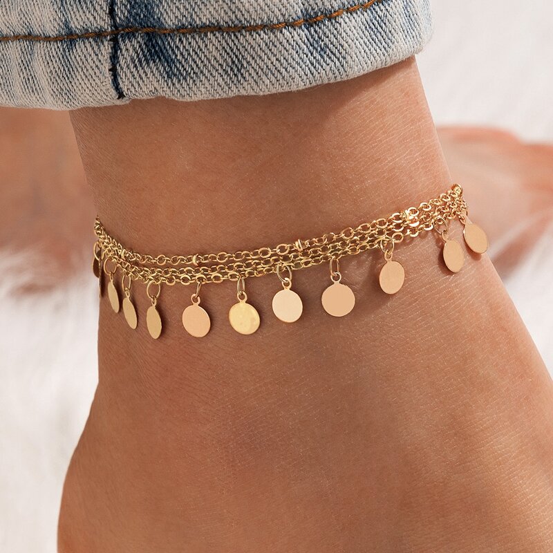 

Disc Tassel Chain Anklet, Gold