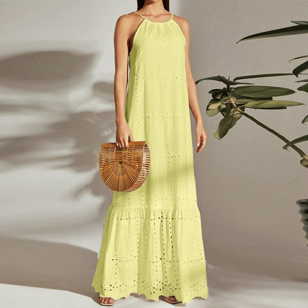 

Tie Back Halterneck Ruffle Hem Schiffy Dress, Yellow