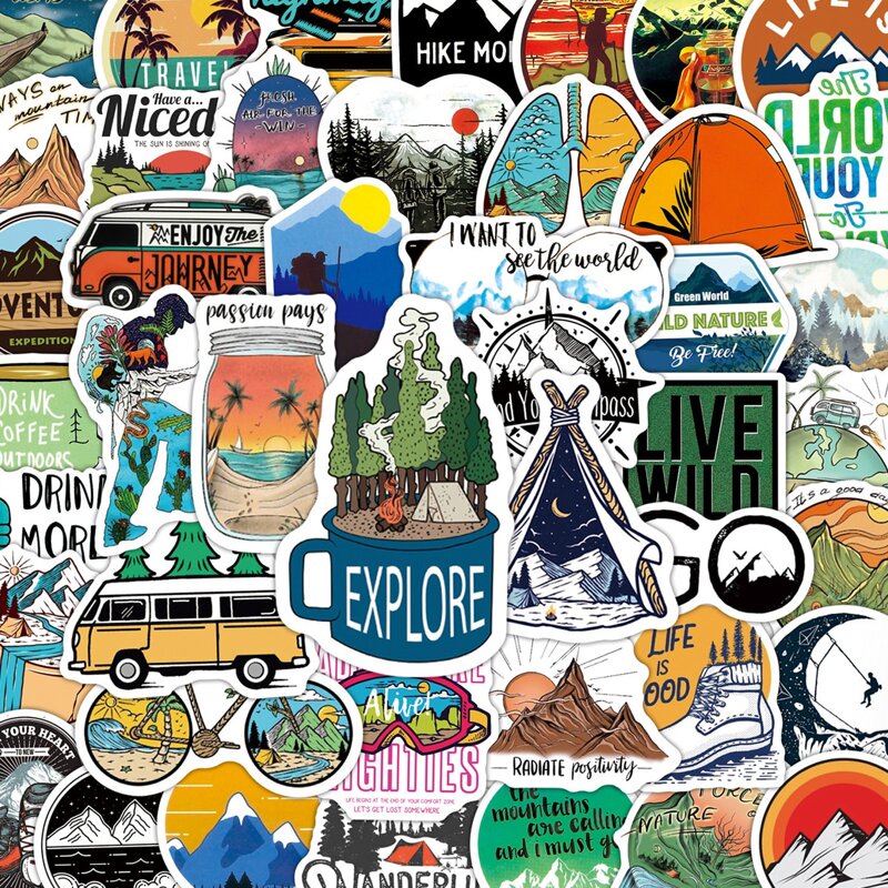 

100pcs Mixed Camping Pattern Sticker, Multicolor