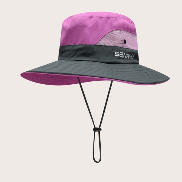 

Letter Embroidered Bucket Hat, Purple