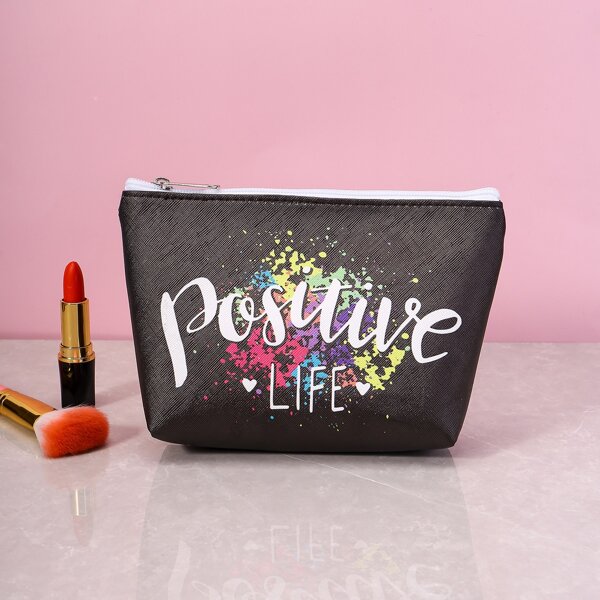 

Letter Graphic Zipper Makeup Bag, Multicolor