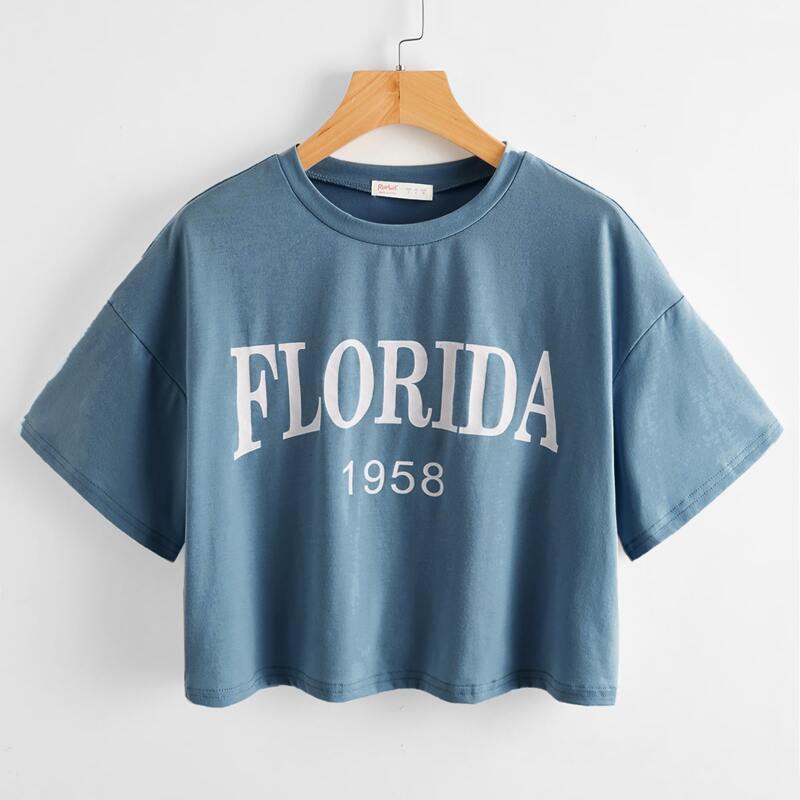 

Letter Drop Shoulder Tee, Dusty blue