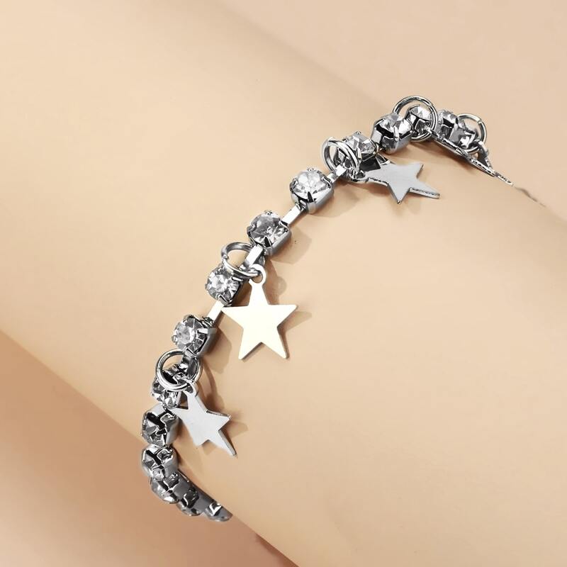 

Rhinestone & Star Decor Bracelet, Silver
