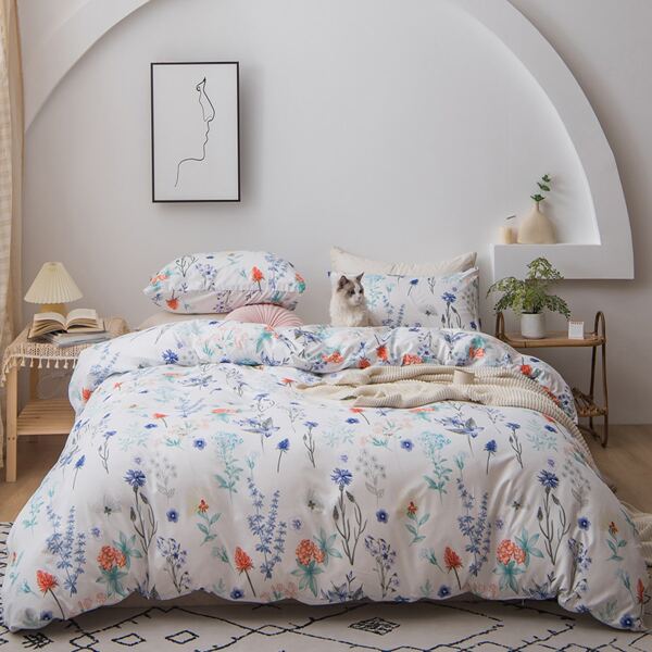 

Flower Print Duvet Cover Set Without Filler, Multicolor