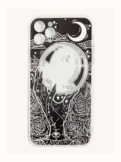Funda de celular con estampado de mano y luna