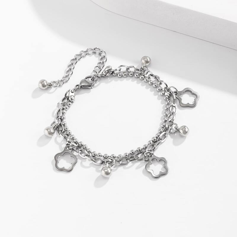 

Hollow Flower Decor Layered Bracelet, Silver