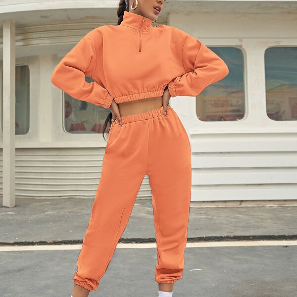 

Solid High Waist Sweatpants, Coral orange