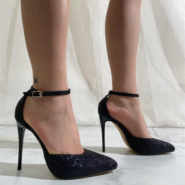 

Glitter Decor High Heeled Pumps, Black
