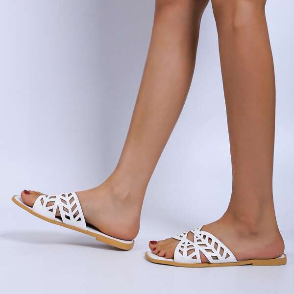 

Hollow Out Slide Sandals, White