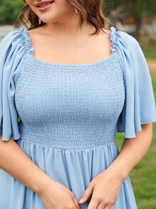 Mulvari Plus Size 1pc Butterfly Sleeve Shirred Dress - Baby Blue - View 3