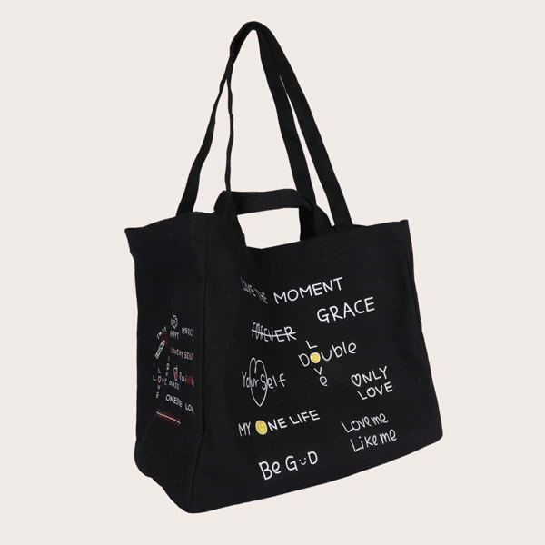 

Letter Graphic Large Capacity Tote Bag, Black
