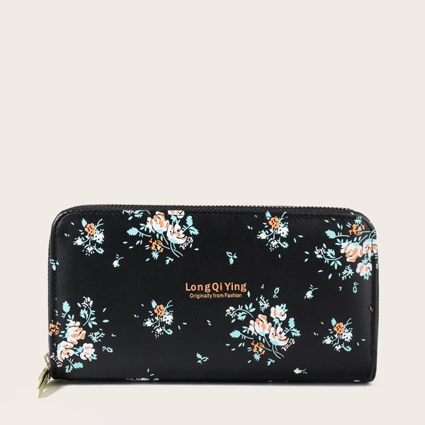 

Floral Graphic Purse With Wristlet, Black