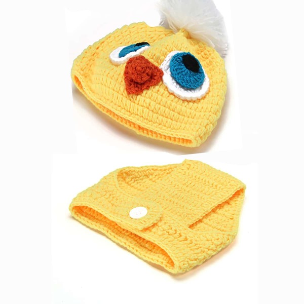 

Newborn Unisex Cartoon Knit Shorts With Hat Photography Prop, Yellow