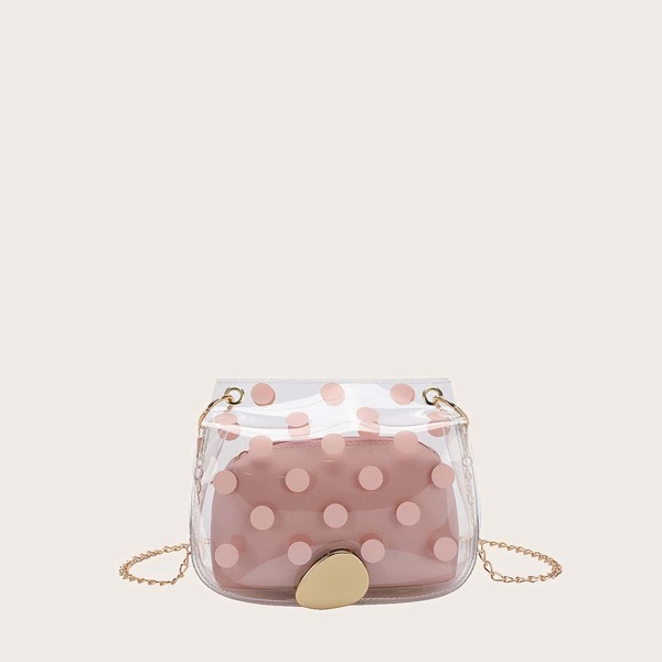 

Girls Clear Chain Crossbody Bag With Inner Pouch, Pink clear