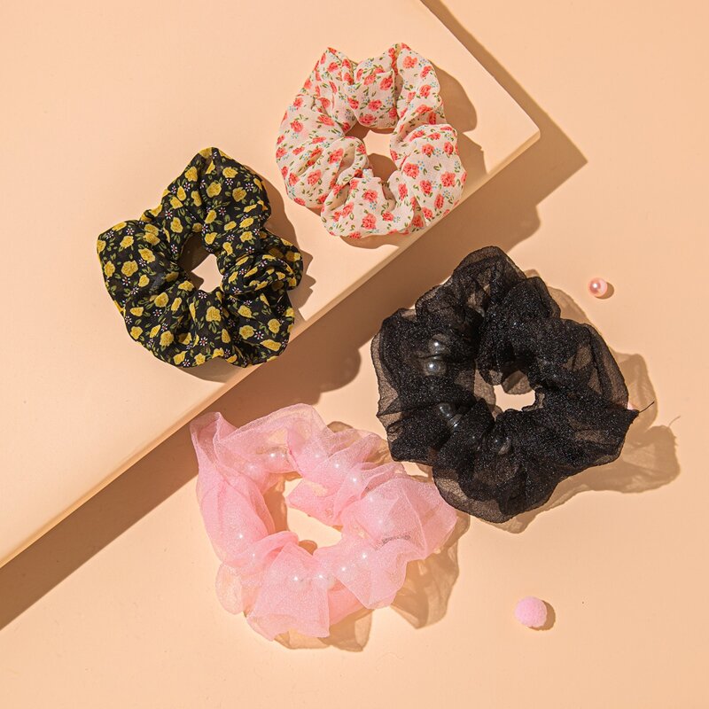 

4pcs Ditsy Floral Mesh Scrunchie, Multicolor