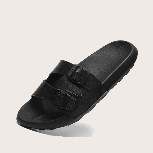 

Men Double Buckle Footbed Sandals, Black