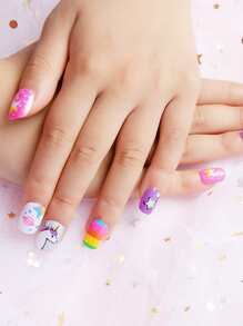 24pcs Short Square Fake Nail Press On Nails Nail Supplies - Multicolor - View 3