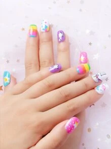 24pcs Short Square Fake Nail Press On Nails Nail Supplies - Multicolor - View 5