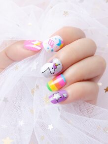 24pcs Short Square Fake Nail Press On Nails Nail Supplies - Multicolor - View 6