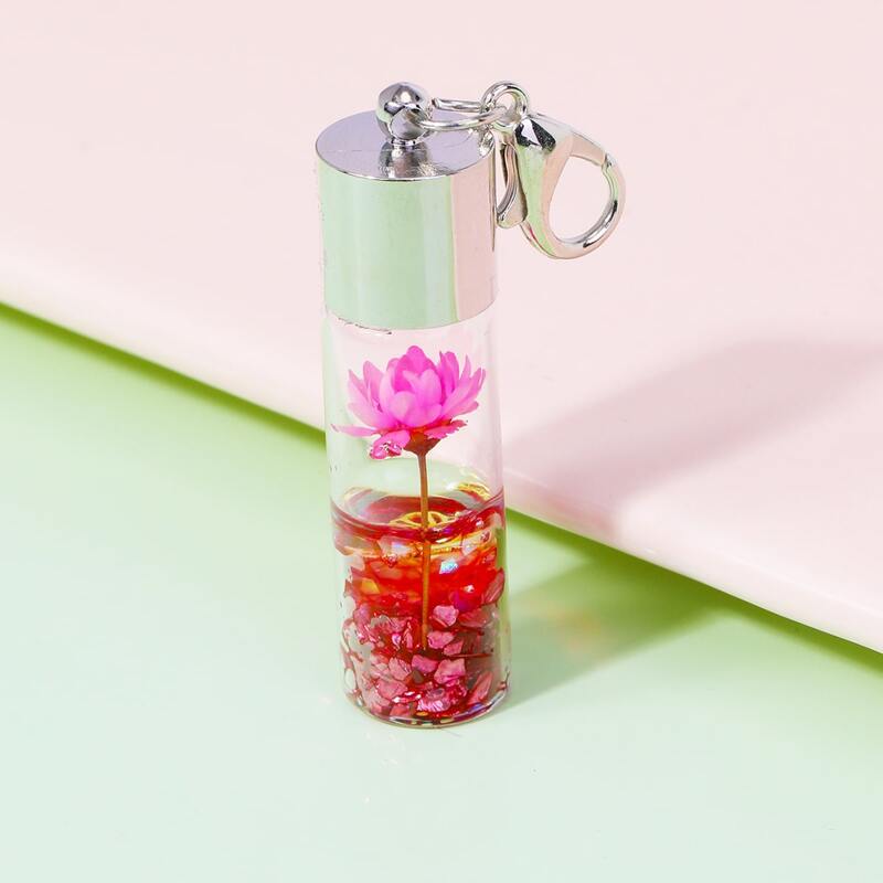 

1pc Floral Bottle Keychain, Red