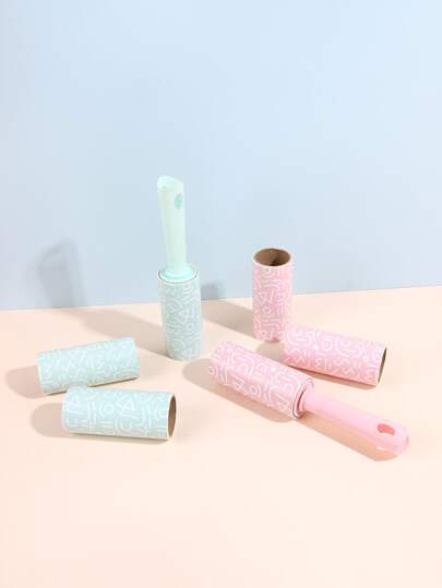 1set(Random Color) Macaron-Themed Pet Hair Remover With Handle And 3 Replacement Rolls, Suitable For Cleaning Hair Of Sofa, Clothes, Bed Etc, For Cats And Dogs