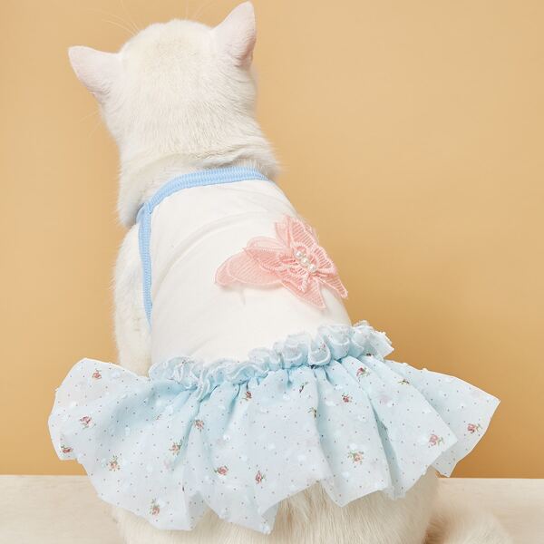 

Butterfly Decor Pet Dress, Baby blue